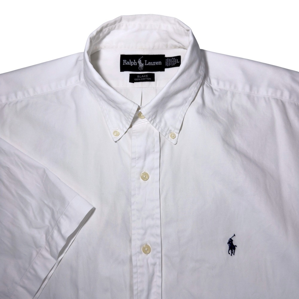 Vintage Ralph Lauren Blake Button Down Shirt Mens L White Short Sleeve Cotton